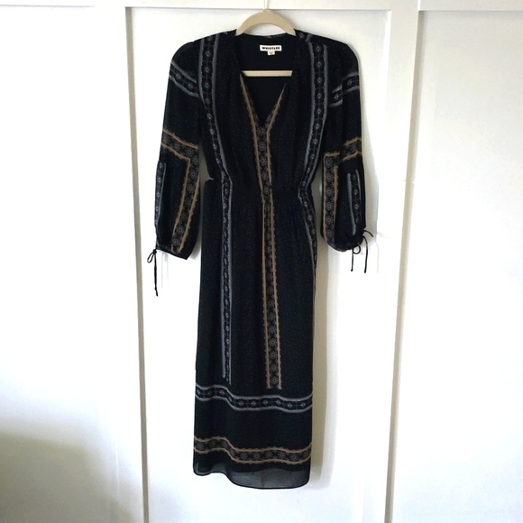 WHISTLES LONDON Black Boho Peasant Midi Dress Flowy Patterned Floral US 2 - Picture 4 of 9